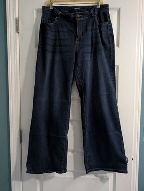 Wide Leg Women's Jeans - Dark Blue